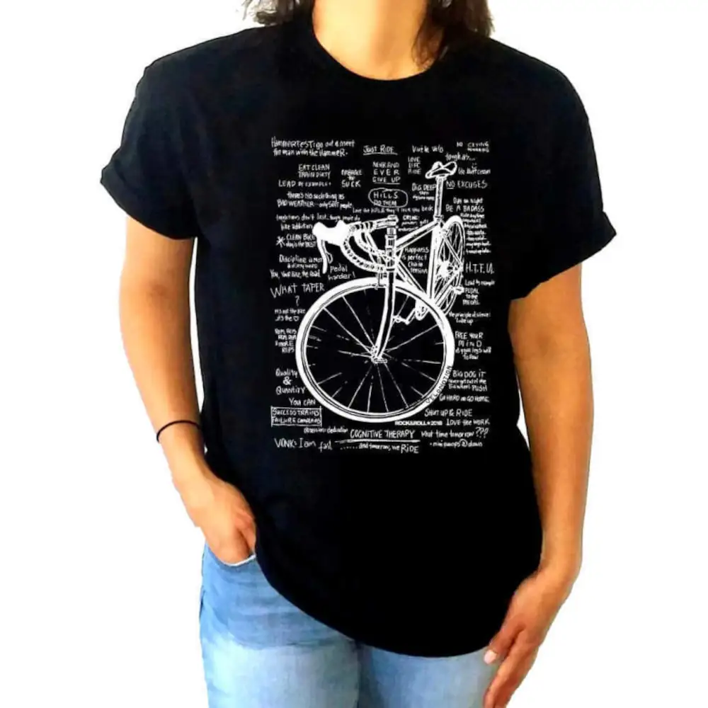 Racing Bike Lettering Short Sleeve Women's Black T-Shirt