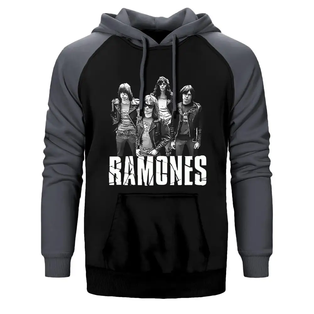 Ramones Band Hoodie, Double Color Raglan Sleeve Gray Sweatshirt