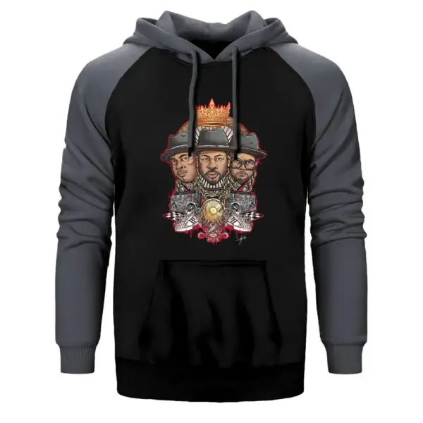 Rap Kings Hoodie, Double Color Raglan Sleeve Gray Sweatshirt