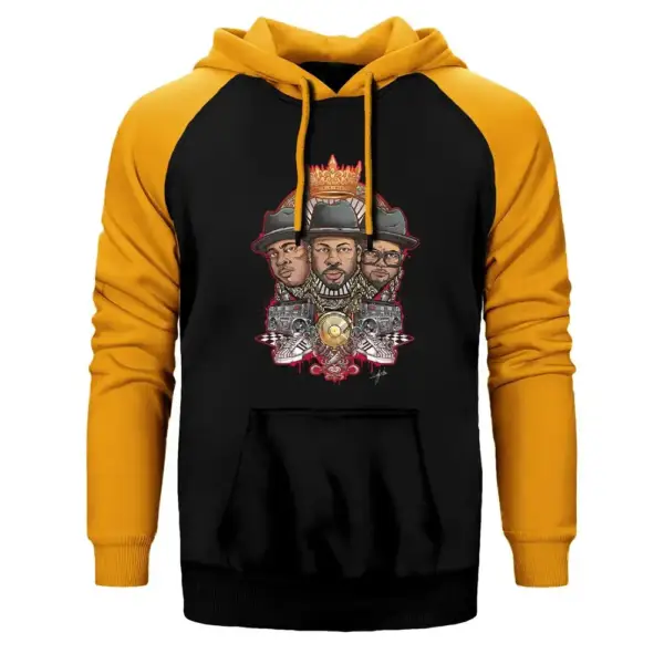 Rap Kings Hoodie, Double Color Raglan Sleeve Yellow Sweatshirt