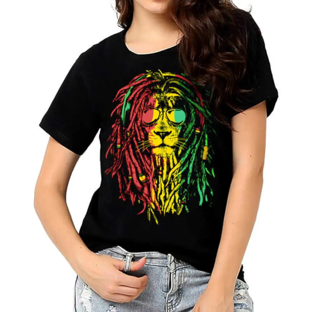 Rasta Reggae Lion Short Sleeve Women's Black T-Shirt
