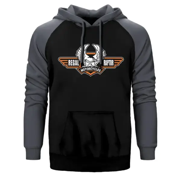Regal Raptor Hoodie, Double Color Raglan Sleeve Gray Sweatshirt
