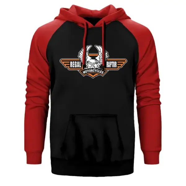 Regal Raptor Hoodie, Double Color Raglan Sleeve Red Sweatshirt