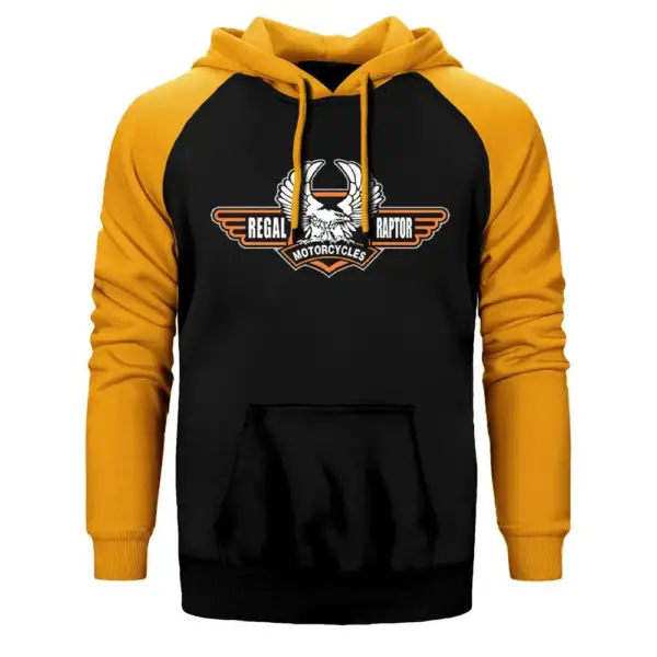 Regal Raptor Hoodie, Double Color Raglan Sleeve Yellow Sweatshirt