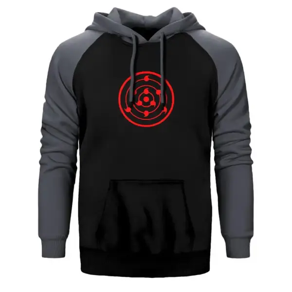 Rinne Sharingan Hoodie, Double Color Raglan Sleeve Gray Sweatshirt