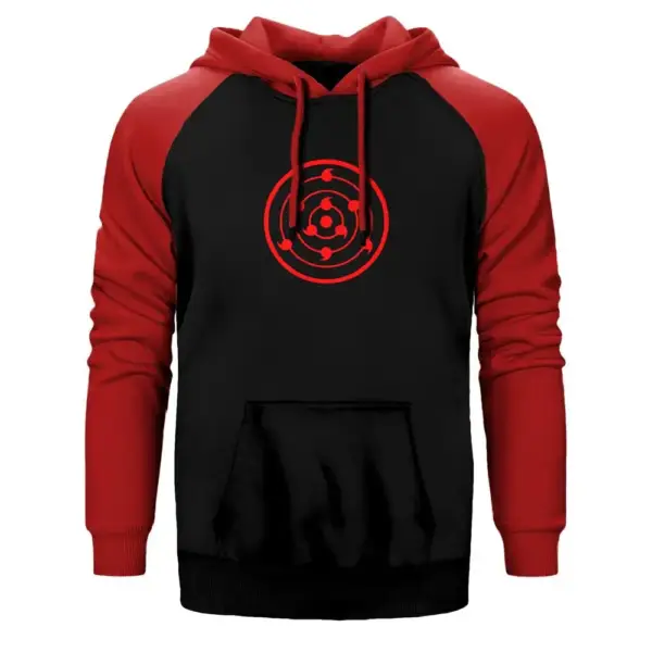 Rinne Sharingan Hoodie, Double Color Raglan Sleeve Red Sweatshirt