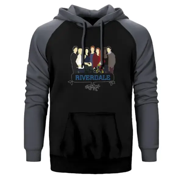 Riverdale Cartoon Hoodie, Double Color Raglan Sleeve Gray Sweatshirt