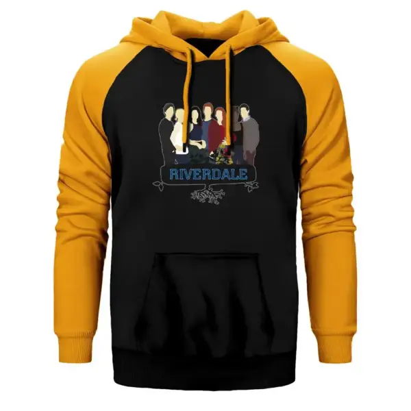 Riverdale Cartoon Hoodie, Double Color Raglan Sleeve Yellow Sweatshirt
