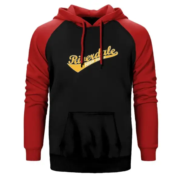 Riverdale High School Hoodie, Double Color Raglan Sleeve Red Sweatshirt