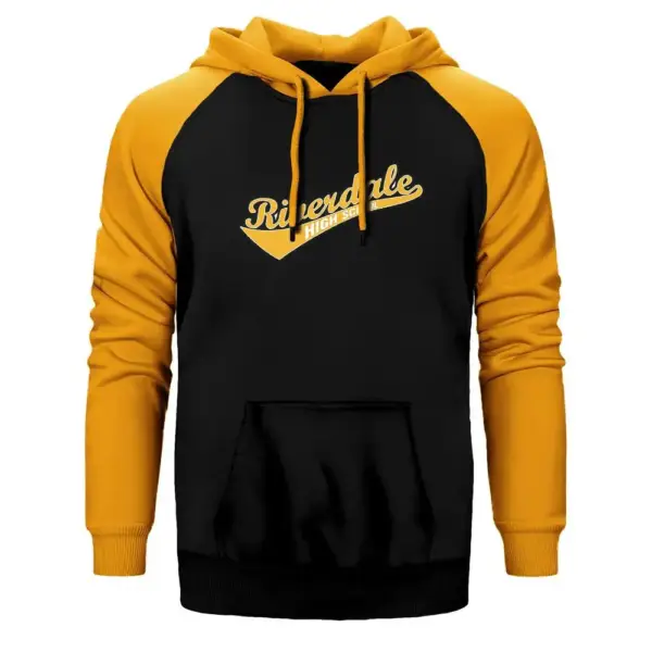 Riverdale High School Hoodie, Double Color Raglan Sleeve Yellow Sweatshirt