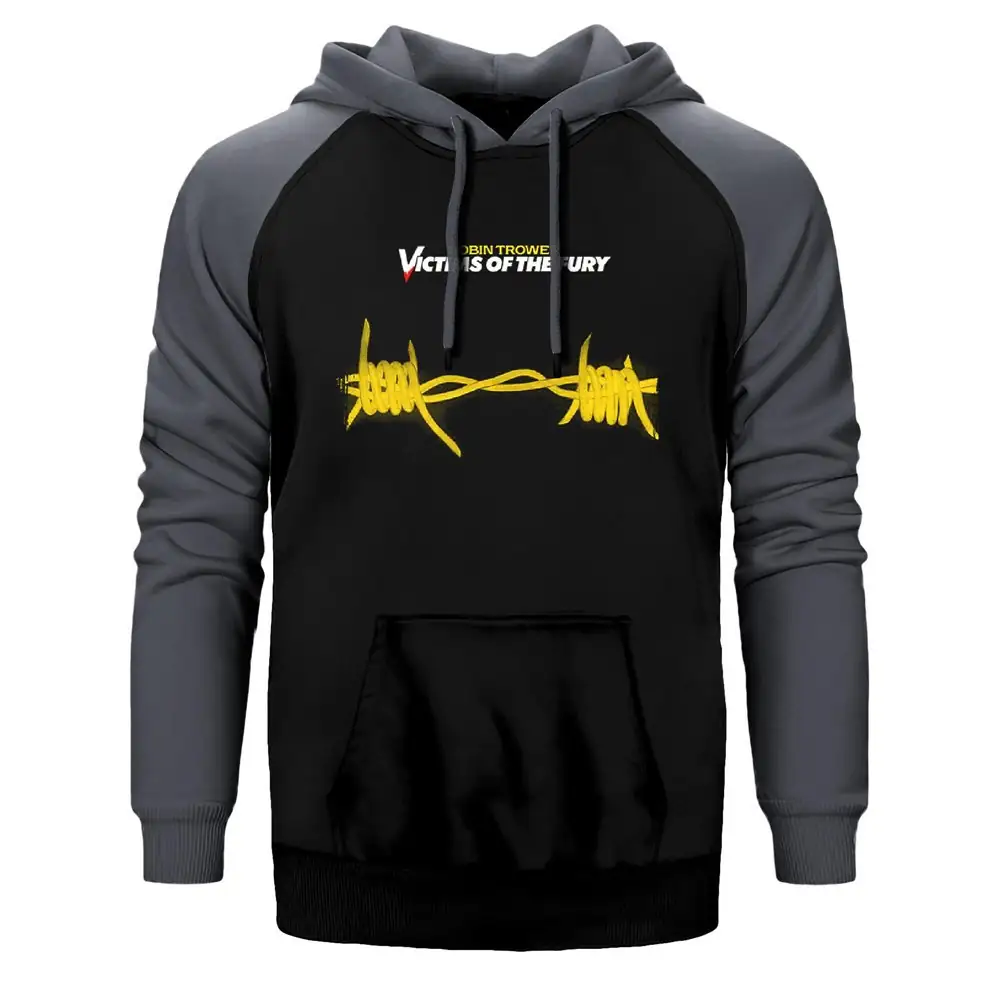 Robin Trower Victims of The Fury Hoodie, Double Color Raglan Sleeve Gray Sweatshirt