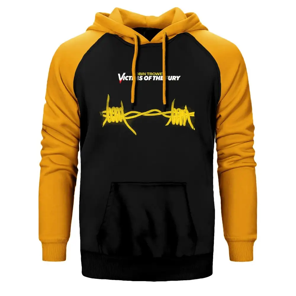 Robin Trower Victims of The Fury Hoodie, Double Color Raglan Sleeve Yellow Sweatshirt