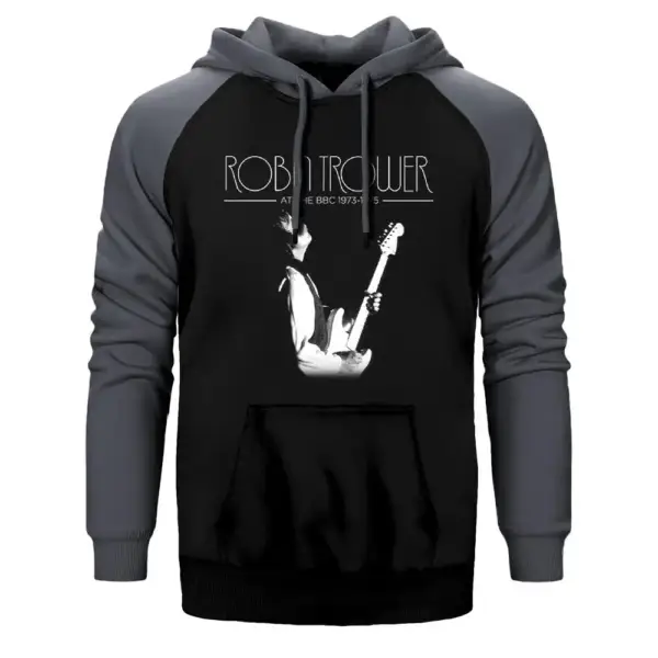 Robin Trower at The BBC Hoodie, Double Color Raglan Sleeve Gray Sweatshirt