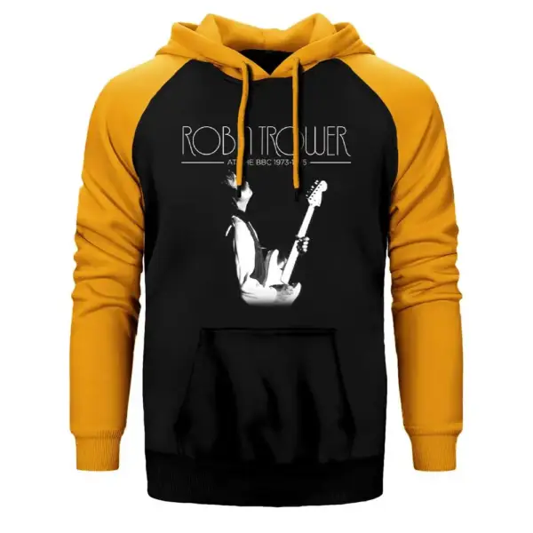 Robin Trower at The BBC Hoodie, Double Color Raglan Sleeve Yellow Sweatshirt