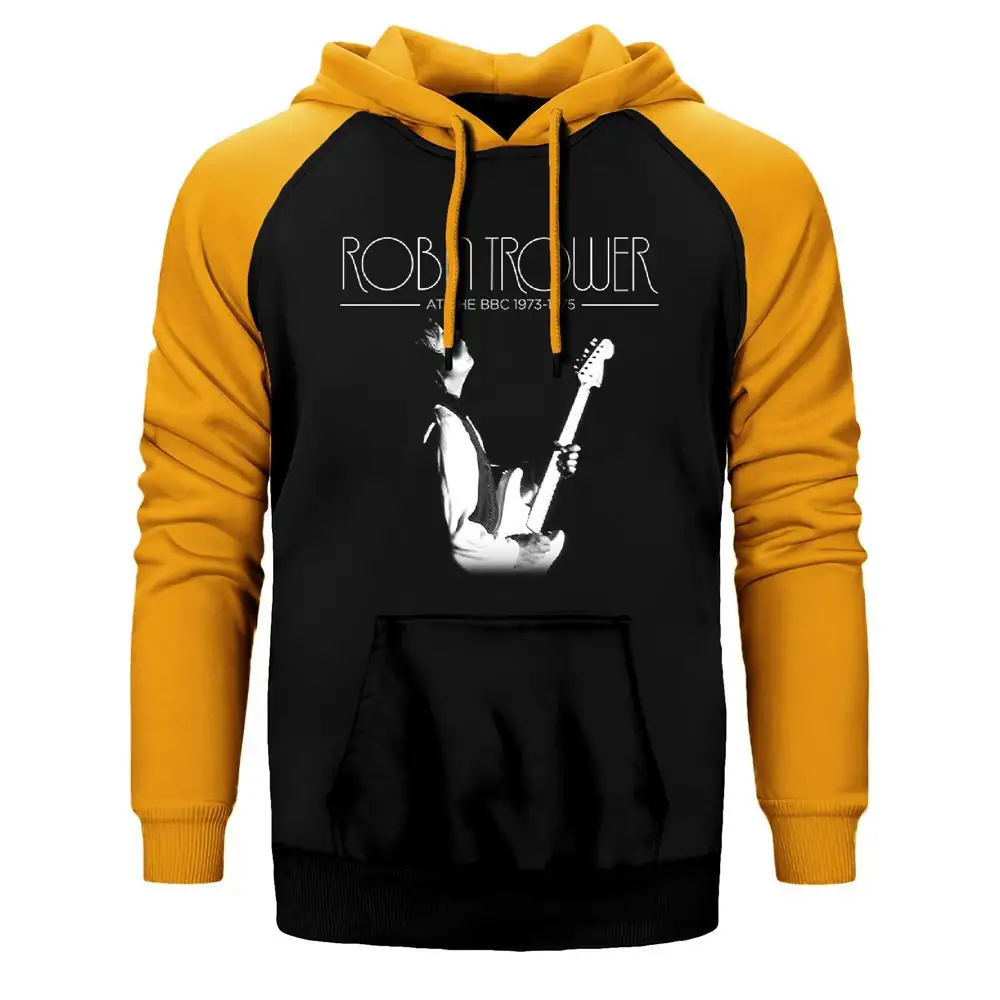 Robin Trower at The BBC Hoodie, Double Color Raglan Sleeve Yellow Sweatshirt