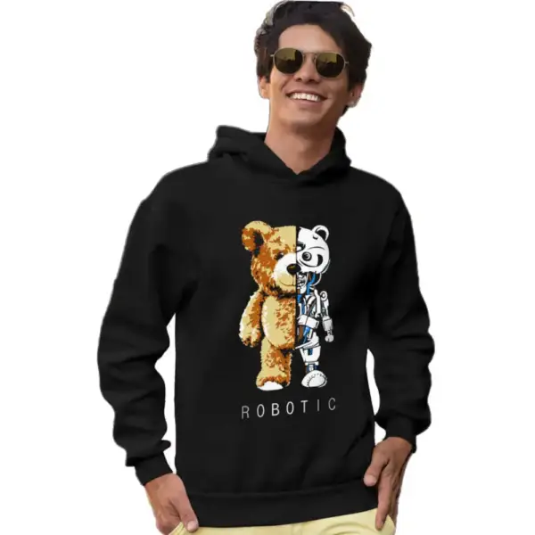 Robot Bear Hoodie Thick Men's Black Sweatshirt