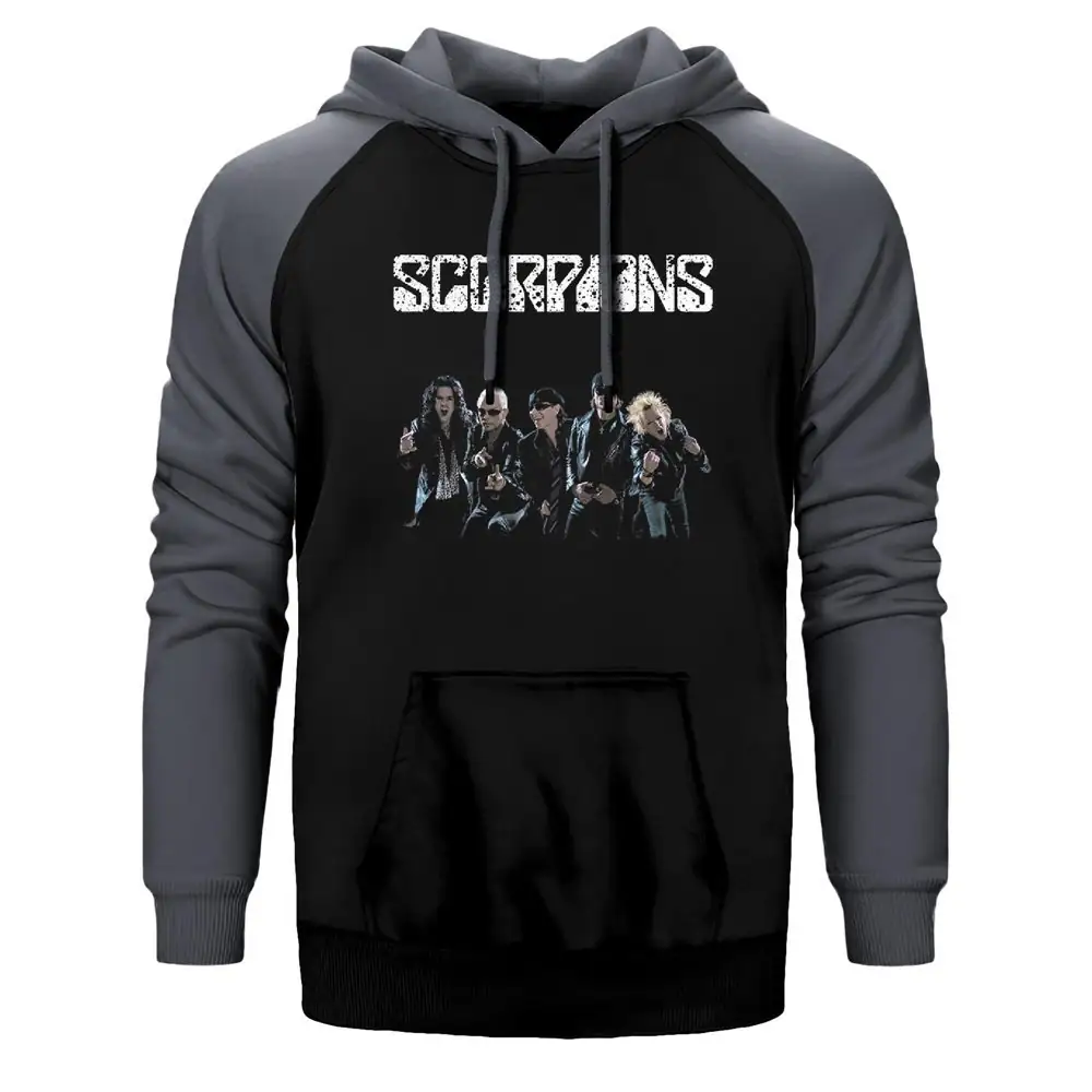 Scorpions Group Hoodie, Double Color Raglan Sleeve Gray Sweatshirt