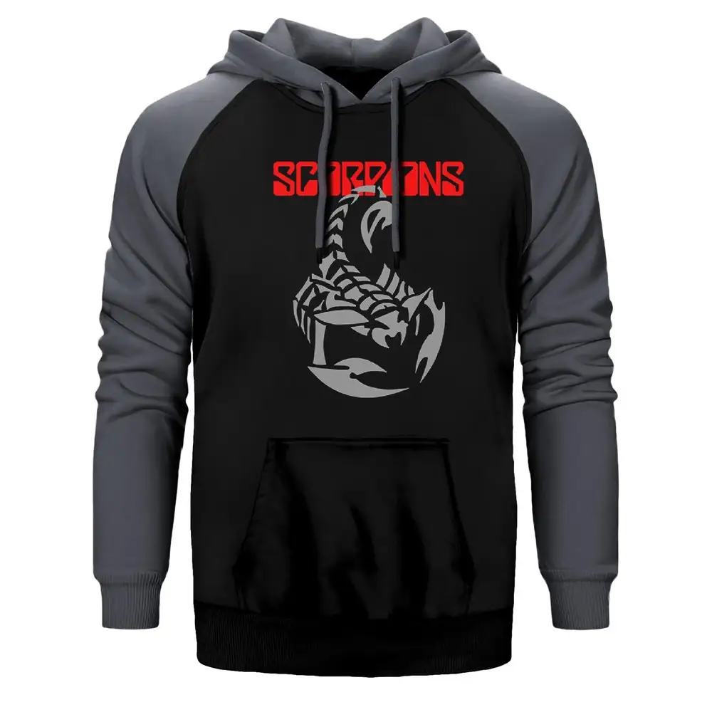 Scorpions Hoodie, Double Color Raglan Sleeve Gray Sweatshirt