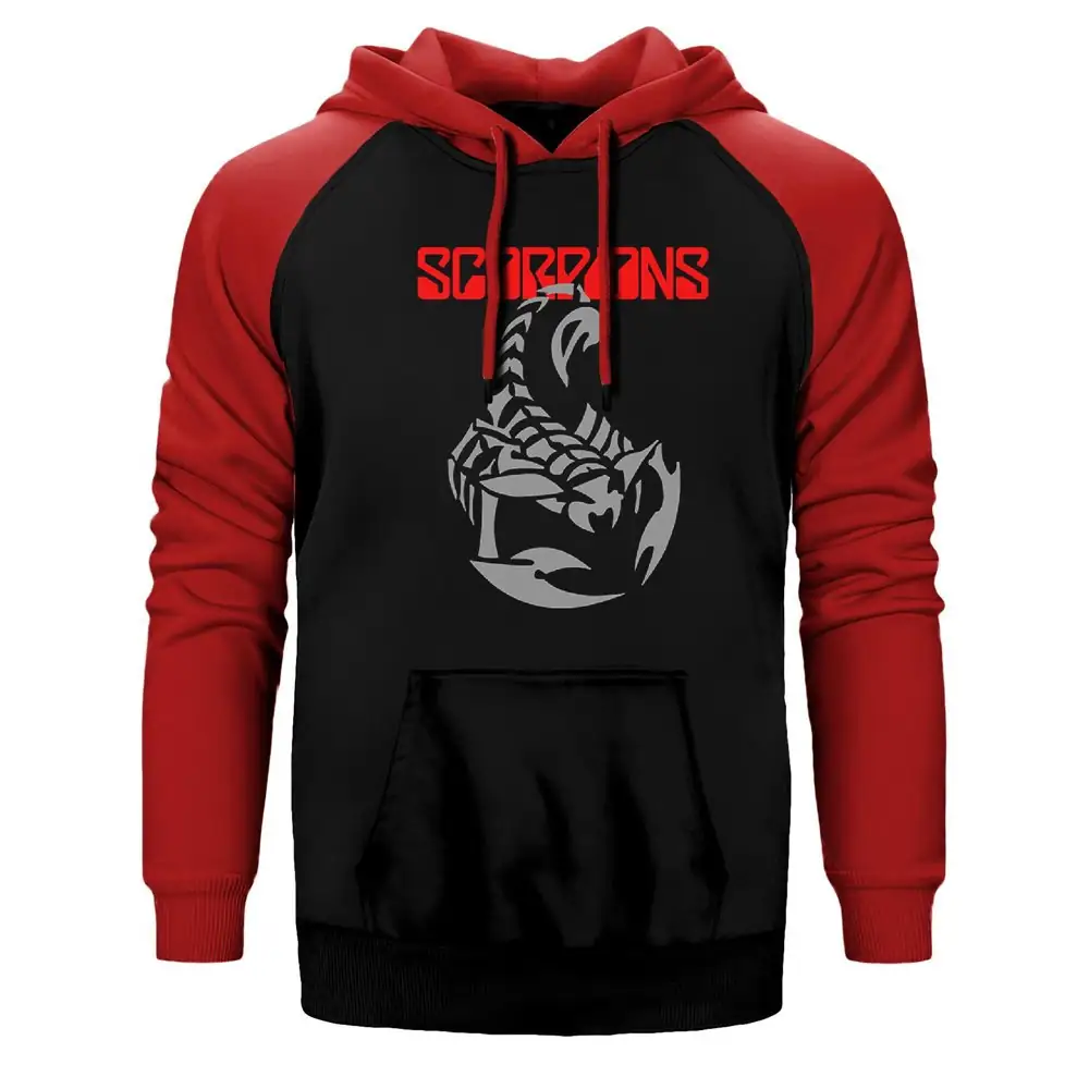 Scorpions Hoodie, Double Color Raglan Sleeve Red Sweatshirt