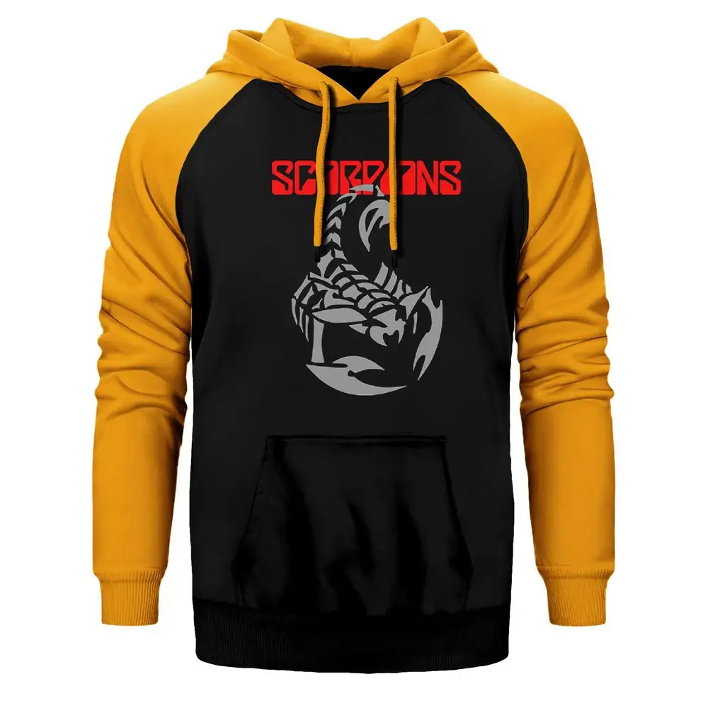 Scorpions Hoodie, Double Color Raglan Sleeve Yellow Sweatshirt