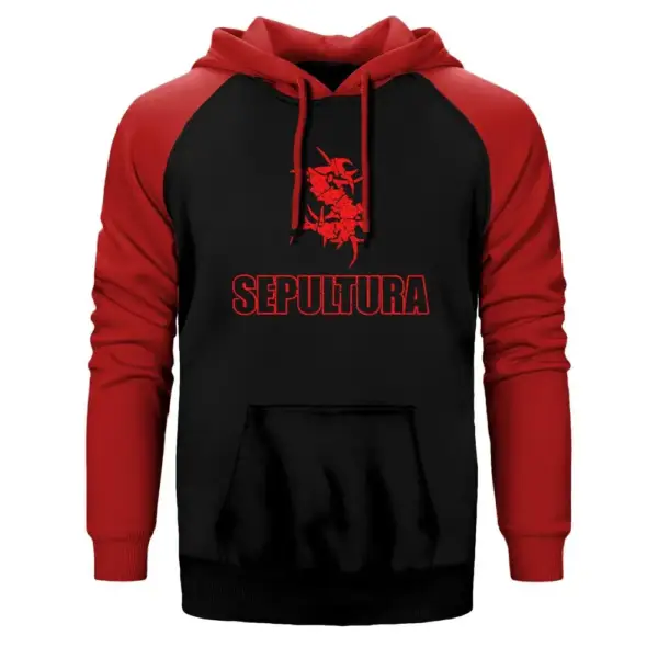Sepultura Hoodie, Double Color Raglan Sleeve Red Sweatshirt