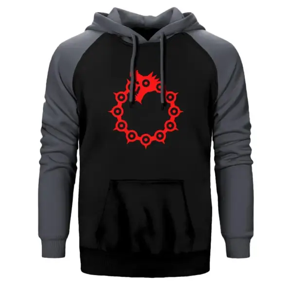 Seven Deadly Sins Dragon Sin Hoodie, Double Color Raglan Sleeve Gray Sweatshirt