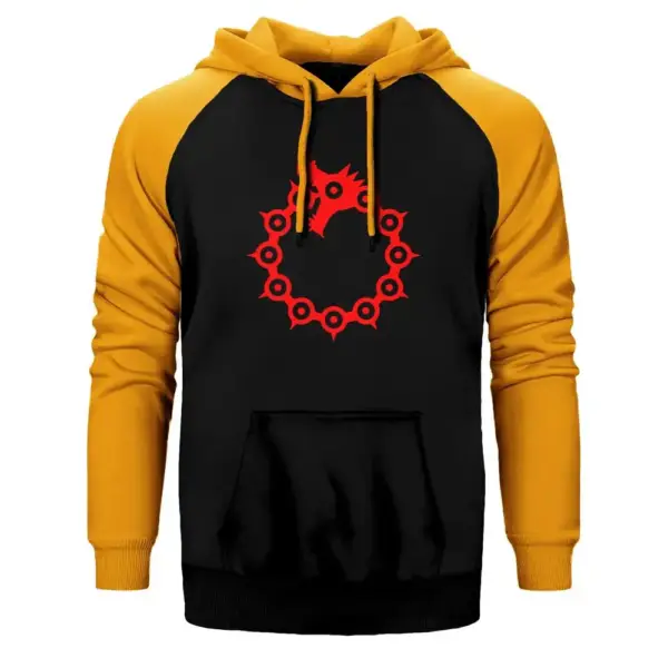 Seven Deadly Sins Dragon Sin Hoodie, Double Color Raglan Sleeve Yellow Sweatshirt