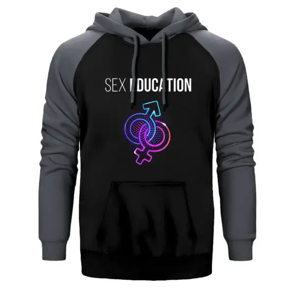 Sex Education Male and Female Hoodie, Double Color Raglan Sleeve Gray Sweatshirt