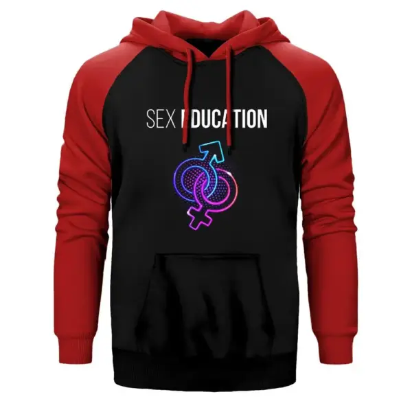 Sex Education Male and Female Hoodie, Double Color Raglan Sleeve Red Sweatshirt