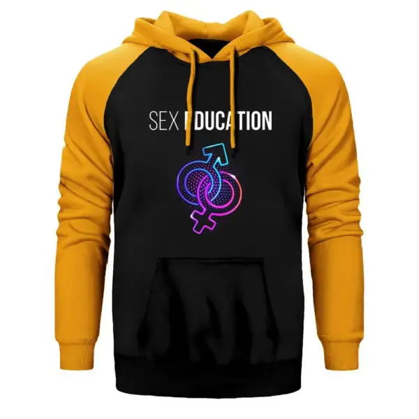 Sex Education Male and Female Hoodie, Double Color Raglan Sleeve Yellow Sweatshirt