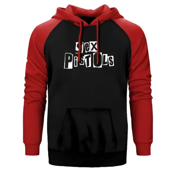 Sex Pistols Hoodie, Double Color Raglan Sleeve Red Sweatshirt