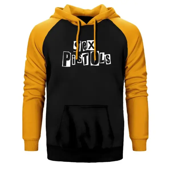 Sex Pistols Hoodie, Double Color Raglan Sleeve Yellow Sweatshirt
