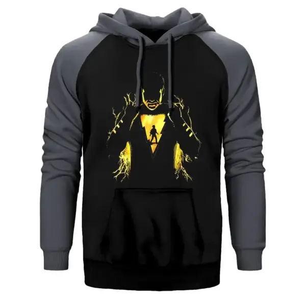 Shazam in Child Hoodie, Double Color Raglan Sleeve Gray Sweatshirt