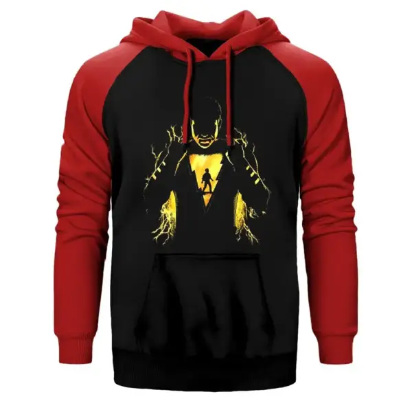 Shazam in Child Hoodie, Double Color Raglan Sleeve Red Sweatshirt