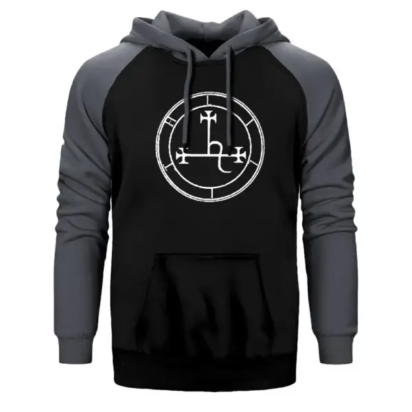 Sigil Of Lilith Hoodie, Double Color Raglan Sleeve Gray Sweatshirt