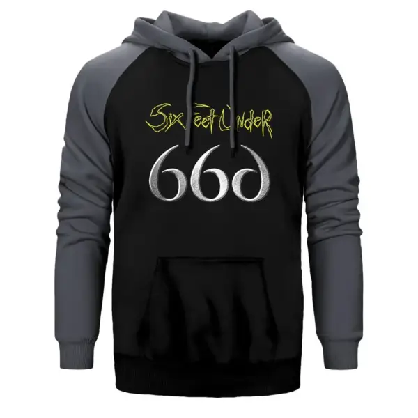 Six Feet Under 666 Hoodie, Double Color Raglan Sleeve Gray Sweatshirt