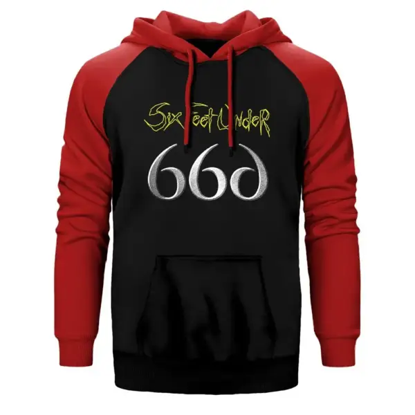 Six Feet Under 666 Hoodie, Double Color Raglan Sleeve Red Sweatshirt