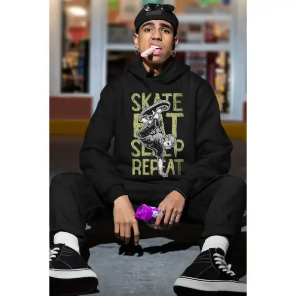 Skateboarder Hoodie Thick Men's Black Sweatshirt