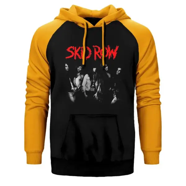 Skidrow Hoodie, Double Color Raglan Sleeve Yellow Sweatshirt