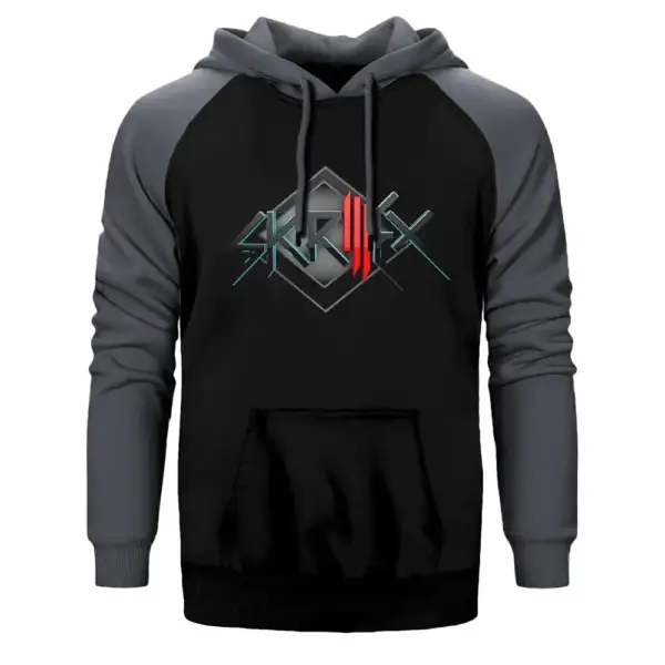 Skrillex Armor Hoodie, Double Color Raglan Sleeve Gray Sweatshirt