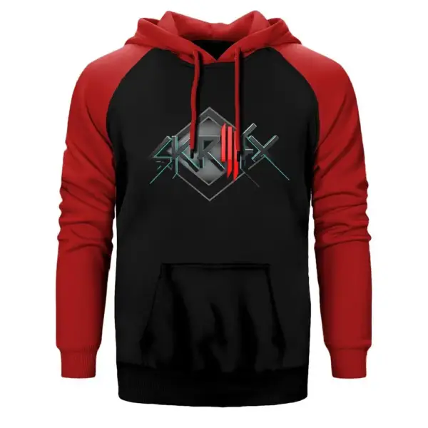 Skrillex Armor Hoodie, Double Color Raglan Sleeve Red Sweatshirt