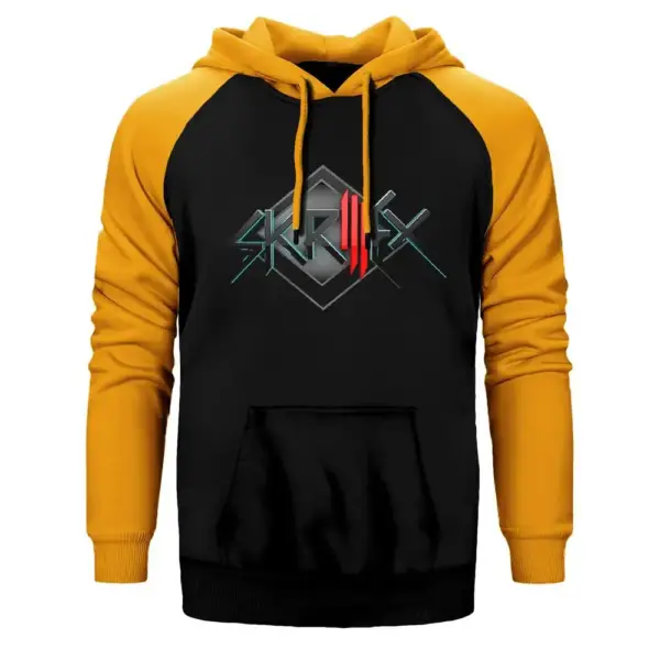 Skrillex Armor Hoodie, Double Color Raglan Sleeve Yellow Sweatshirt