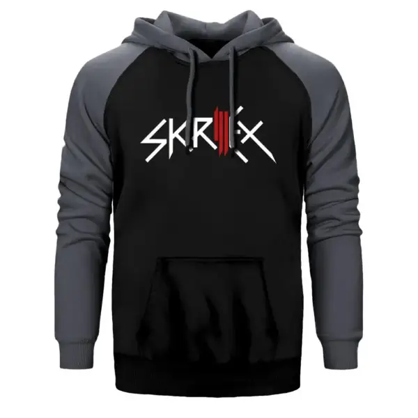 Skrillex High Logo Hoodie, Double Color Raglan Sleeve Gray Sweatshirt