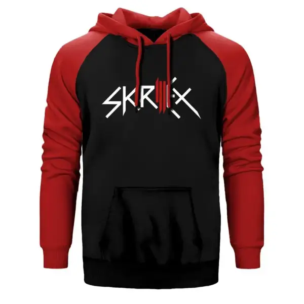 Skrillex High Logo Hoodie, Double Color Raglan Sleeve Red Sweatshirt