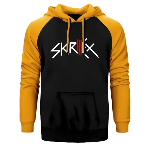 Skrillex High Logo Hoodie, Double Color Raglan Sleeve Yellow Sweatshirt
