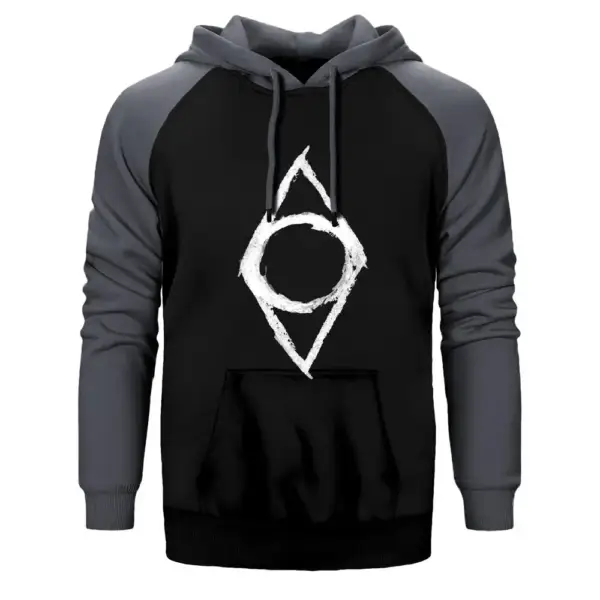 Skyrim Shadowmark Hoodie, Double Color Raglan Sleeve Gray Sweatshirt
