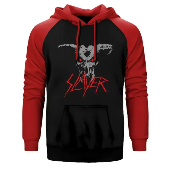 Slayer Demon Hoodie, Double Color Raglan Sleeve Red Sweatshirt