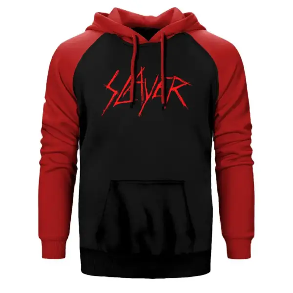 Slayer Logo Hoodie, Double Color Raglan Sleeve Red Sweatshirt