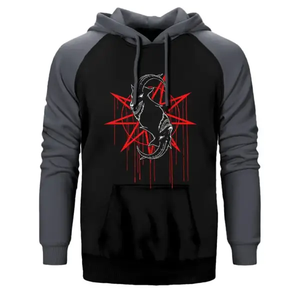 Slipknot Goat From Hell Hoodie, Double Color Raglan Sleeve Gray Sweatshirt