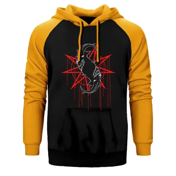 Slipknot Goat From Hell Hoodie, Double Color Raglan Sleeve Yellow Sweatshirt
